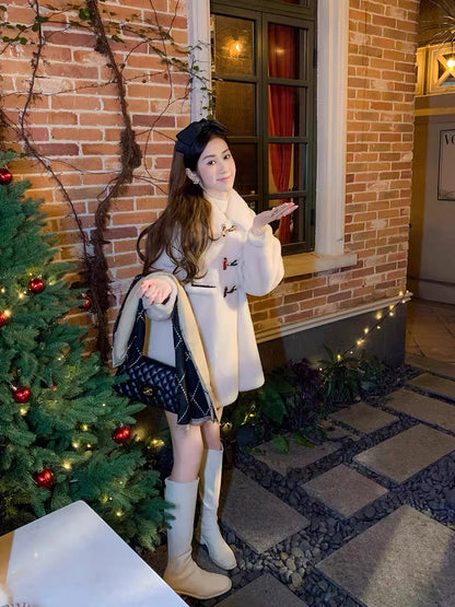 Fish Rabbit's Rabbit Navy Wool Jacket Coat High-end Temperament Warm Mid-Length Jacket Winter Coat