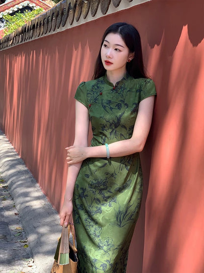 EIA Yiyao [Danqingke] New Chinese jacquard improved cheongsam female spring temperament retro short-sleeved dress