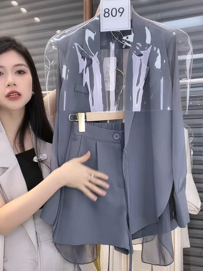 Autumn thin suit shorts suit women's high-end light luxury women's casual early autumn small fragrance style suit two-piece set