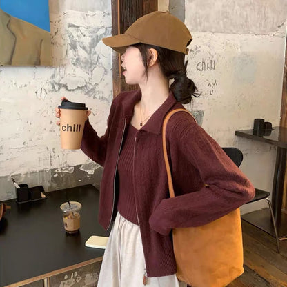 Women’s "-style" knit set – 2026 new spring/autumn collection, featuring a two-piece ensemble with a sweater jacket and a camisole.