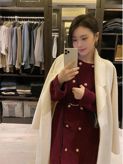 2023 New French High-Quality Long Skirt for Socialites Xiaoxiang Style with Bottoming Knitted Dress for Women Spring and Autumn