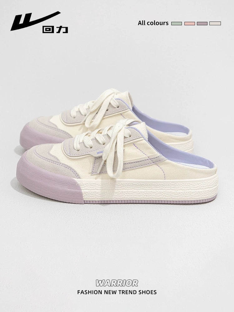 Pull back slip-on canvas shoes for women 2024 spring new versatile lazy toe half slippers breathable casual sneakers