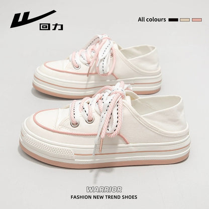 Pull-back canvas shoes for women, 2024 spring new dual-purpose outer wear lazy shoes, shallow breathable white shoes