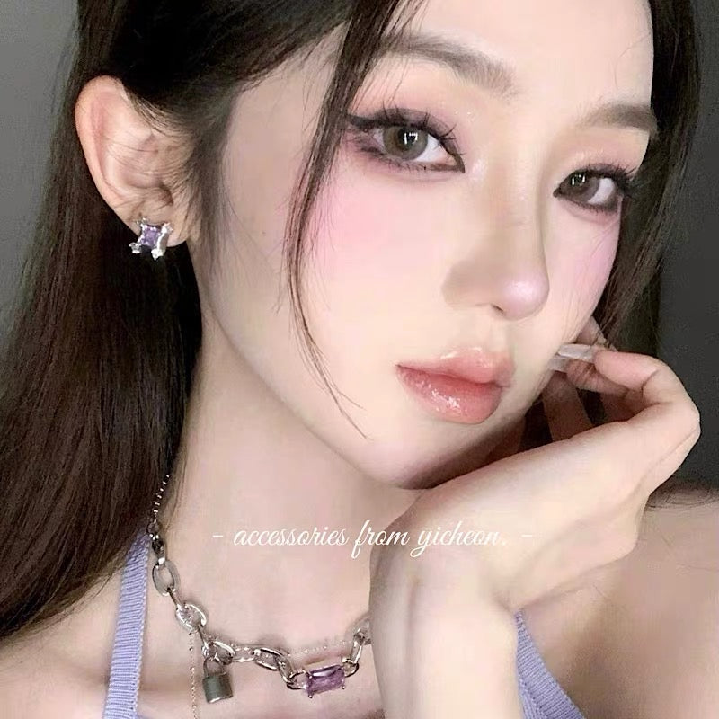 YIcheon out of control 2.0 Nanjing lock purple gemstone necklace female ins wind chain niche stacked clavicle chain C43