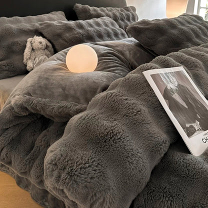 Winter rabbit fur milk velvet quilt 200x230 simple quilt cover coral flannel 2 meters four-piece set