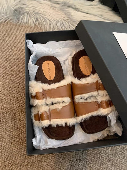 Thick-soled niche retro plush slippers outerwear women's summer 2023 new hot style net red super hot sandals and slippers high-end