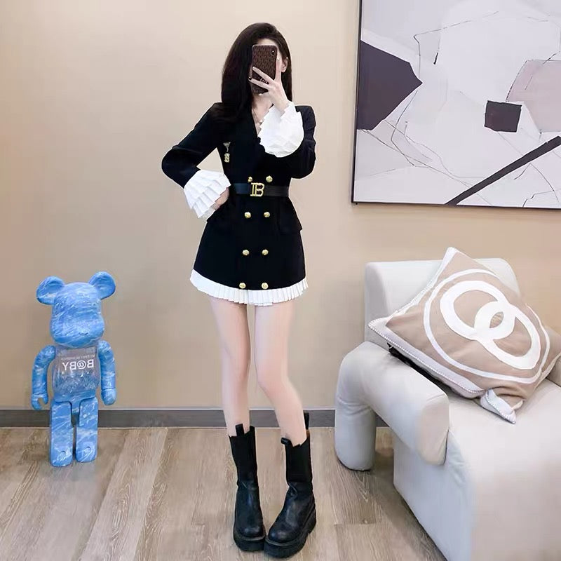 Autumn clothing 2023 new women's clothing high-end small drape dress women's autumn long-sleeved suit skirt