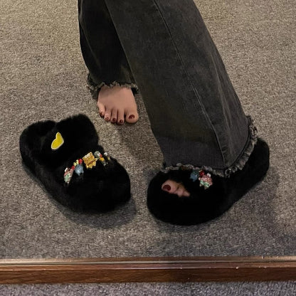 Cartoon cute thick-soled heightening children's fun furry slippers for women 2023 new autumn and winter versatile casual slippers for outer wear (S0710)