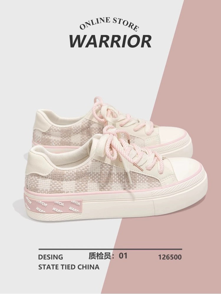 Pull back Sakura Pink Canvas Shoes Women's 2024 Spring New Versatile Casual White Women's Shoes Thick Sole Heightening Plate Shoes