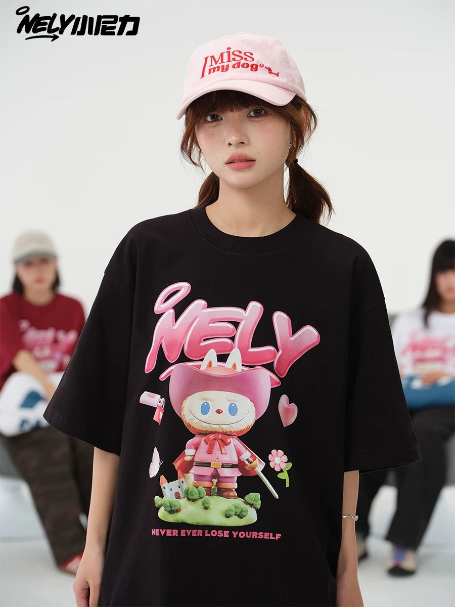 American cartoon cat print round neck short sleeve men and women summer 2025 couple pure cotton t-shirt half sleeve bottoming shirt trend