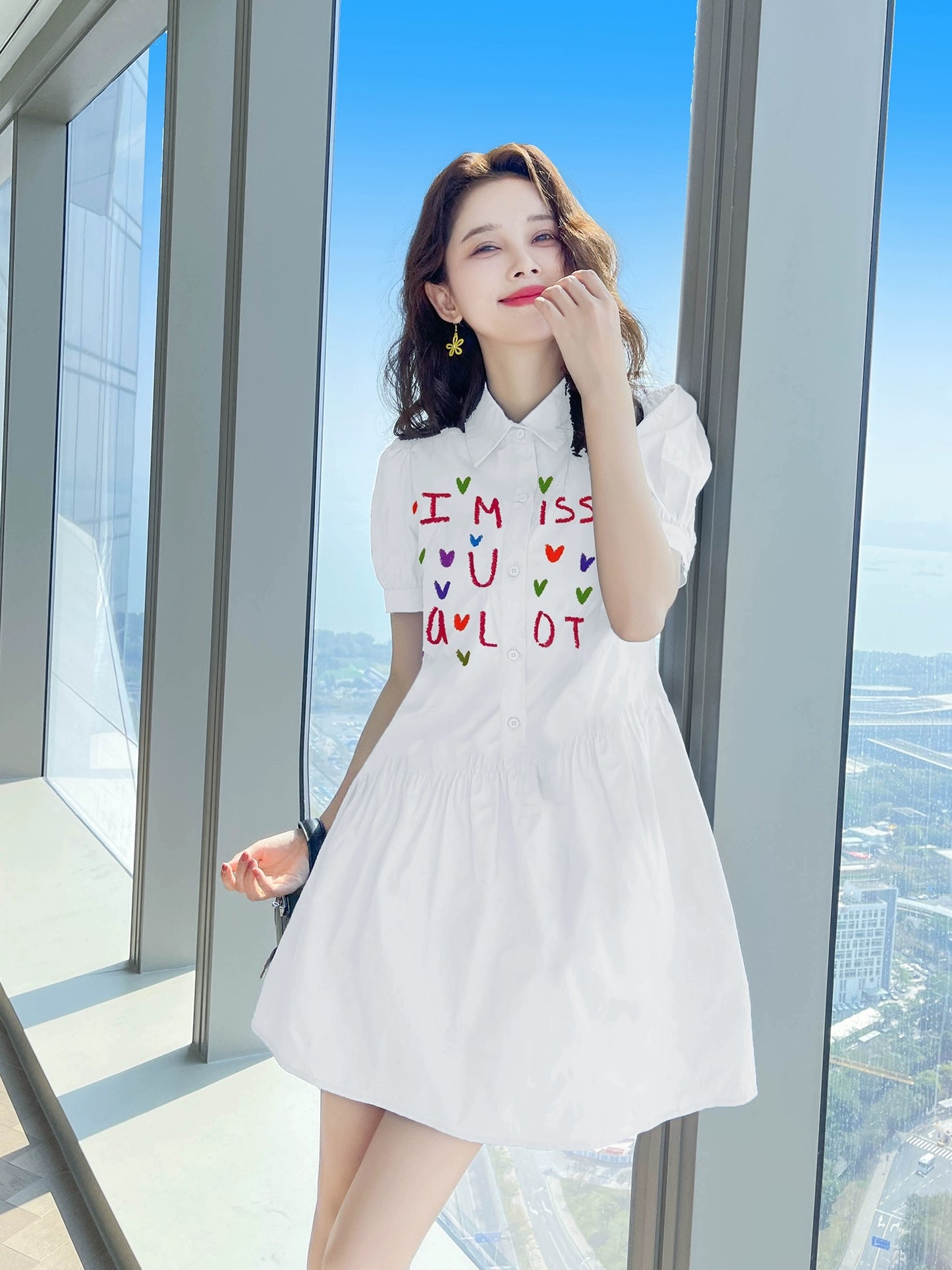 New summer 2024 white shirt dress French style small size early summer popular beautiful temperament skirt female summer