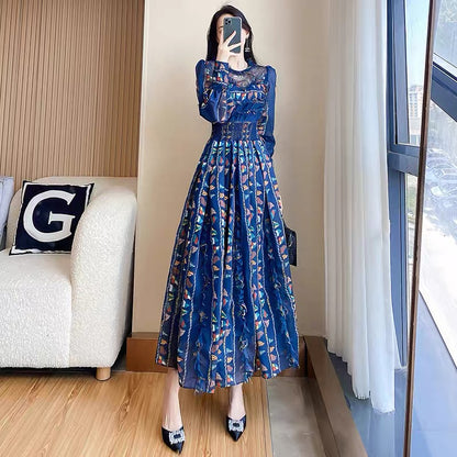 white christmas dresses Chiffon dress autumn 2023 new fashion temperament printed high waist s –  Lee Nhi Boutique