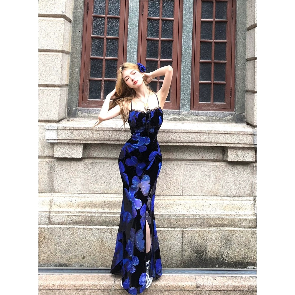 Nan Lixiang Vanity Fair Party Royal sister style dress female summer backless dress waist slimming suspender dress long skirt