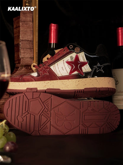 [Versatile new style] kaalixto national fashion brand red wine star shoes 2024 new spring and summer travel sneakers