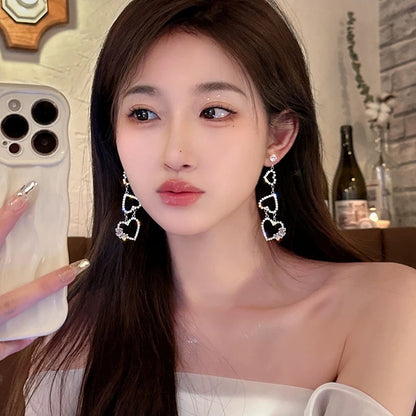 LACELIPS baby sweetheart ~ diamond-encrusted love tassel temperament long face slimming fashion versatile earrings for women