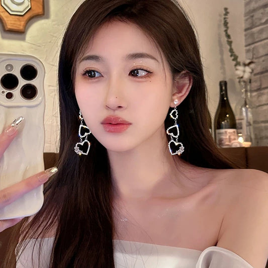 LACELIPS baby sweetheart ~ diamond-encrusted love tassel temperament long face slimming fashion versatile earrings for women