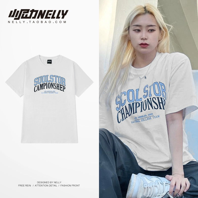 Summer Japanese loose T-shirt men's printed round neck trendy brand ins short-sleeved T-shirt for boys Korean version trendy half-sleeved men's trendy