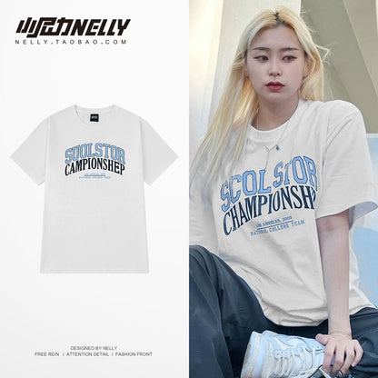 Summer Japanese loose T-shirt men's printed round neck trendy brand ins short-sleeved T-shirt for boys Korean version trendy half-sleeved men's trendy