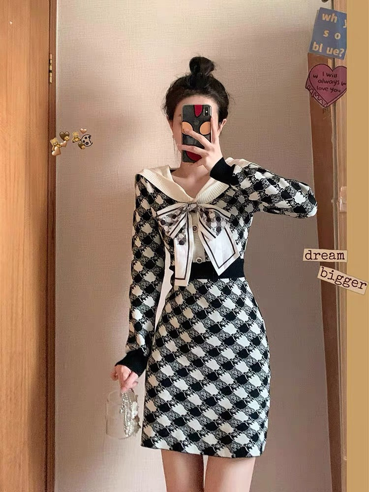 2023 new summer women's clothing small fragrance style high-end niche design temperament retro slim knitted dress T3499