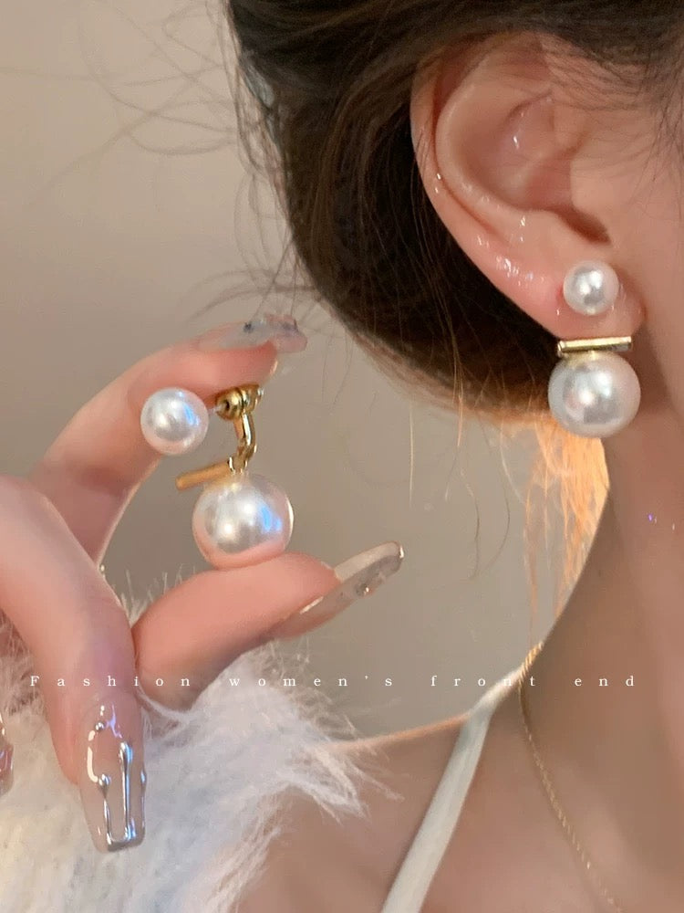 Two-wear style~French pearl earrings for women 2023 new niche design high-end light luxury earrings earrings for women