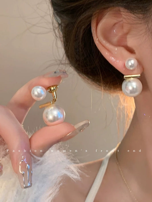 Two-wear style~French pearl earrings for women 2023 new niche design high-end light luxury earrings earrings for women
