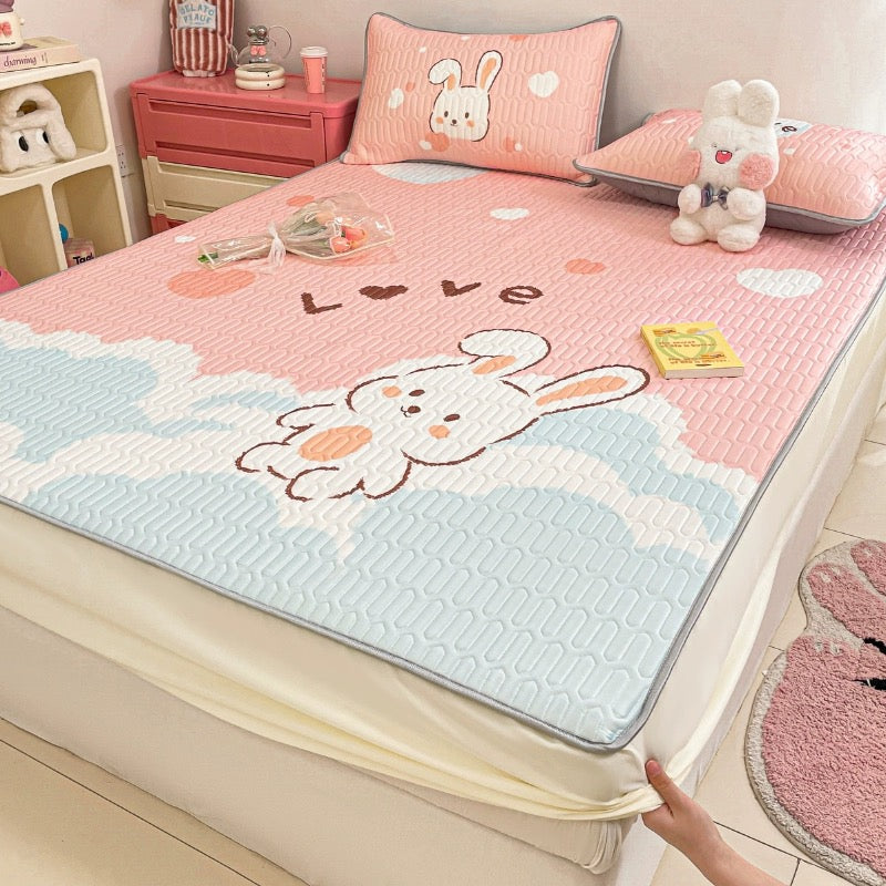 Summer ice silk latex cool mat three-piece bed sheet 2024 new dormitory single air conditioning soft mat machine washable