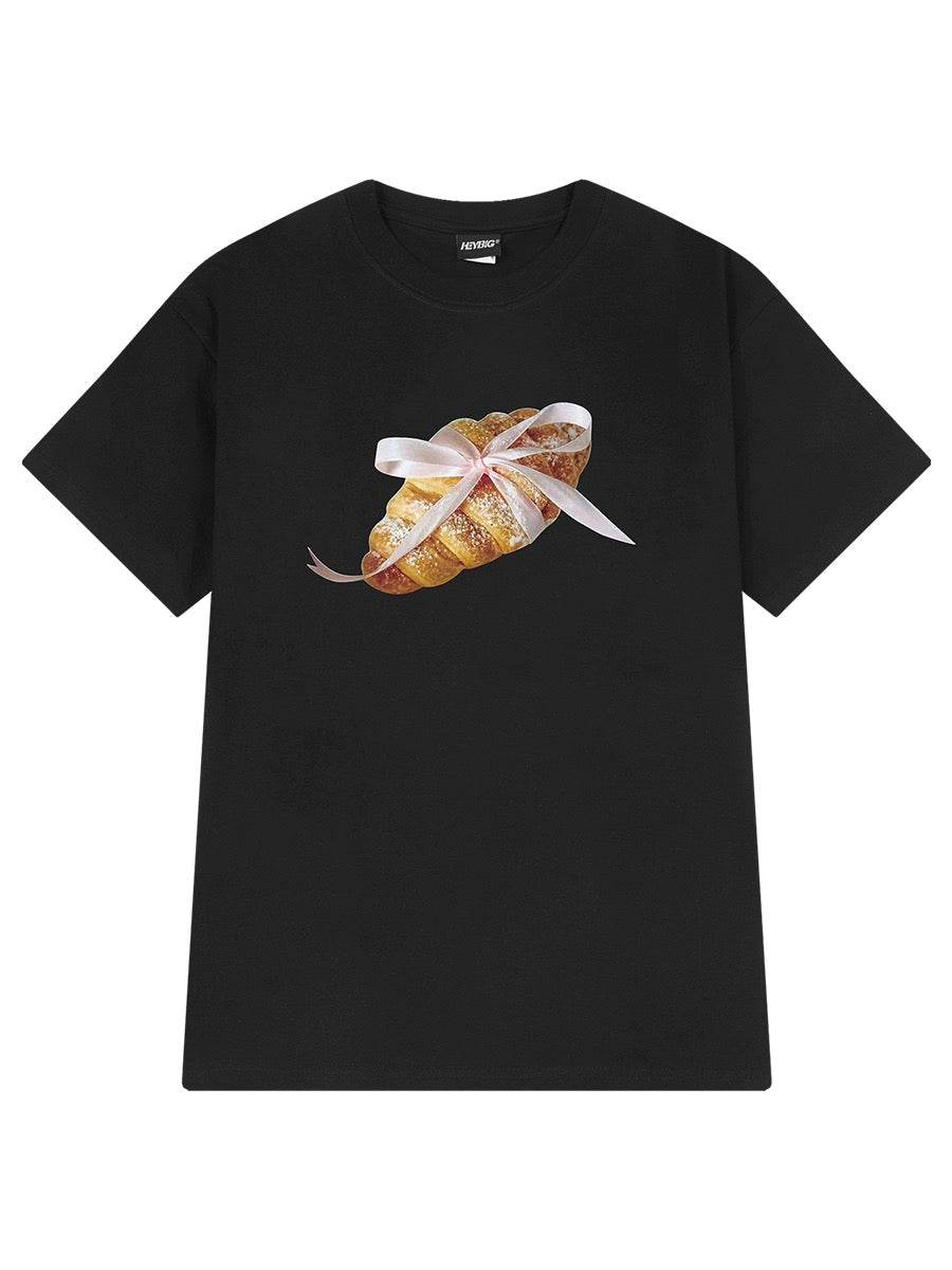 2024 summer new bow croissant bag pure cotton short-sleeved T-shirt men and women casual bottoming shirt half-sleeved summer wear