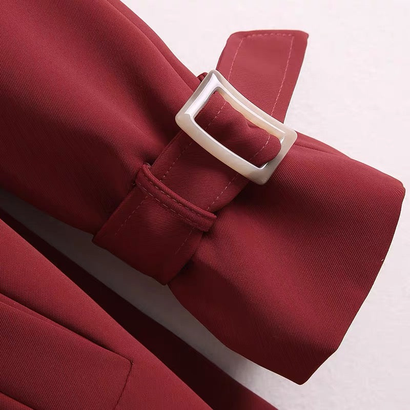Christmas and New Year Red Windbreaker Coat for Women Spring and Autumn Thick Slim Knitted Bottoming Dress Casual Suit (S0347)