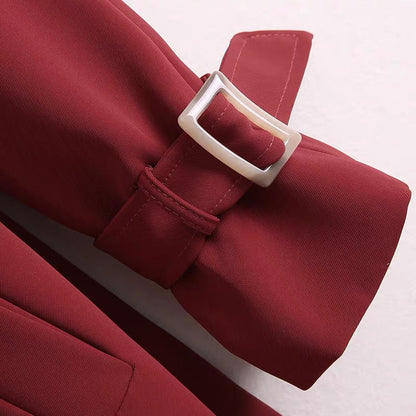 Christmas and New Year Red Windbreaker Coat for Women Spring and Autumn Thick Slim Knitted Bottoming Dress Casual Suit (S0347)