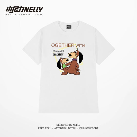 2024 new cartoon dog pure cotton short-sleeved men and women summer loose t-shirt American trendy brand oversize half-sleeved