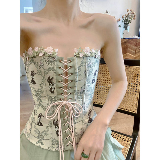 Shaozi [Green Hare] niche retro fishbone adjustable bra for women to wear outside, tube top and inner top for summer