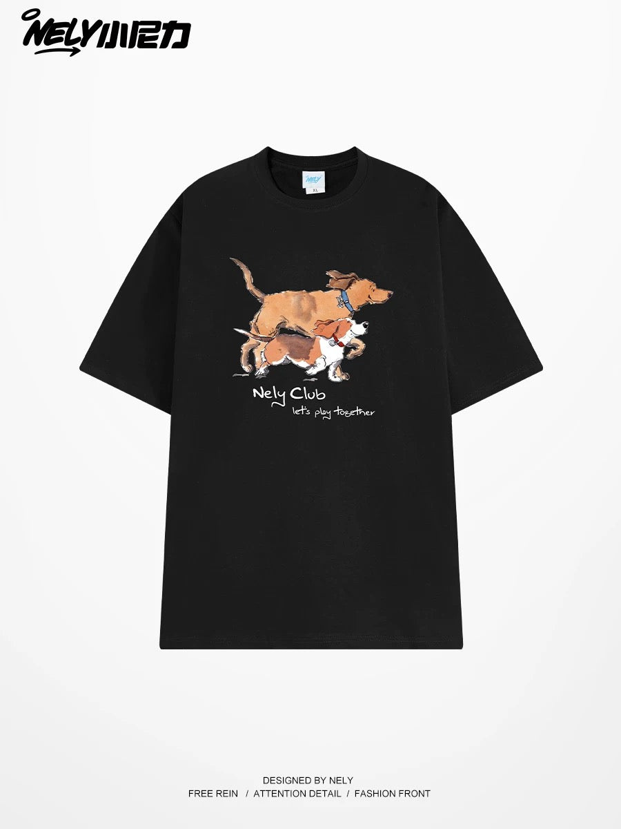 American cartoon cat print round neck short sleeve men and women summer 2025 couple pure cotton t-shirt half sleeve bottoming shirt trend