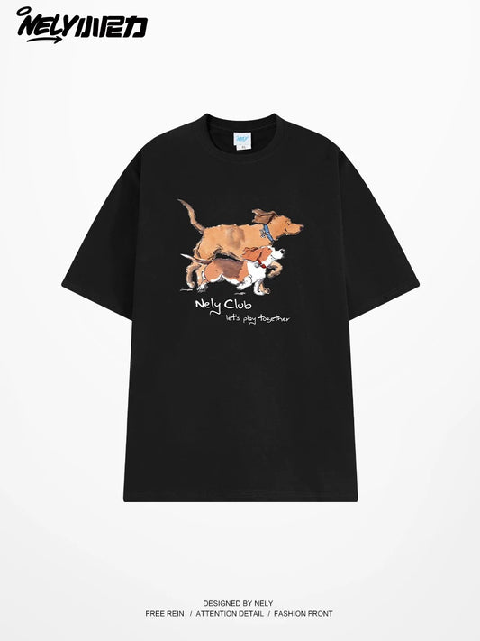 American cartoon cat print round neck short sleeve men and women summer 2025 couple pure cotton t-shirt half sleeve bottoming shirt trend