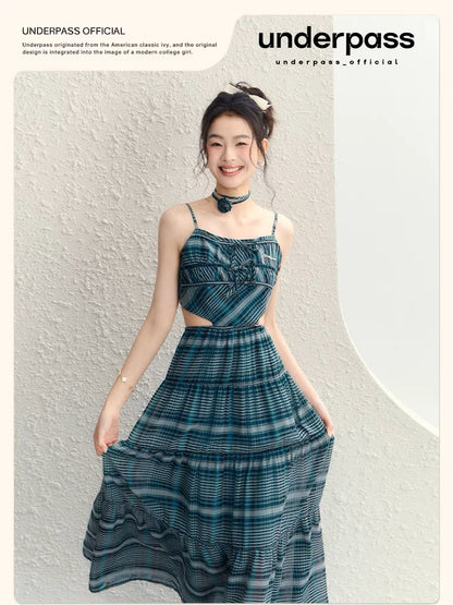 Underpass original design romantic holiday rose flower halter neck strap back waistless suspender dress for women