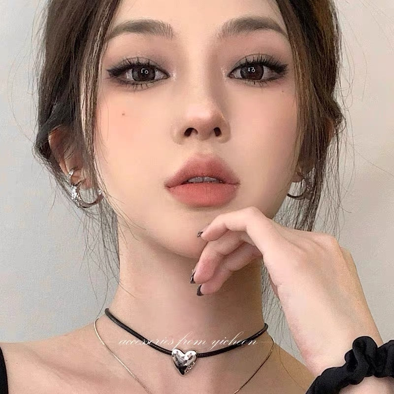 YIcheon net red same style love necklace female ins wind leather rope choker personality stack clavicle chain C34