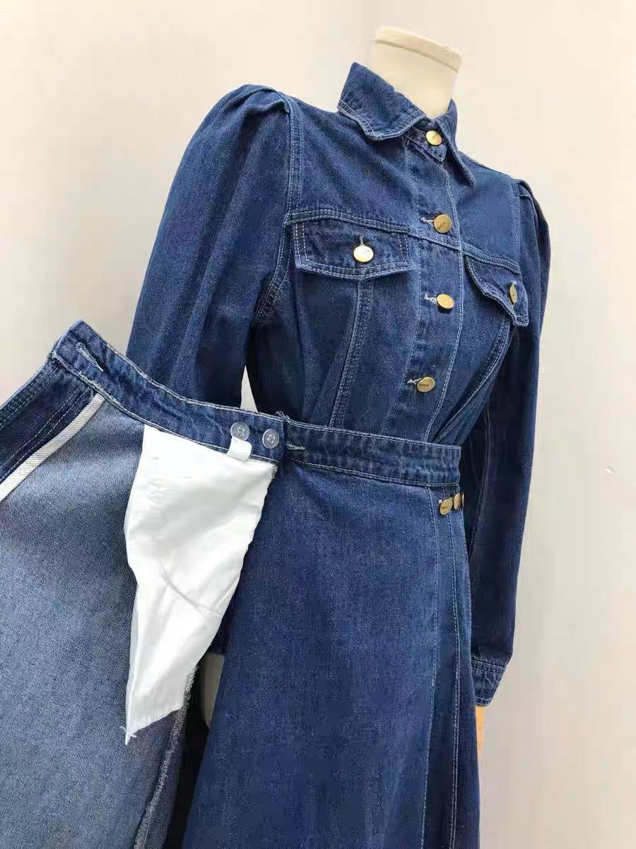 Miser Sheep 2023 New Hong Kong Style High Quality Loose Denim Shirt + Irregular Long Skirt A-Line Skirt Suit
