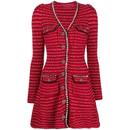 Tang Yan star wears the same French socialite style with an engagement dress, a red slim-fitting knitted dress D9197