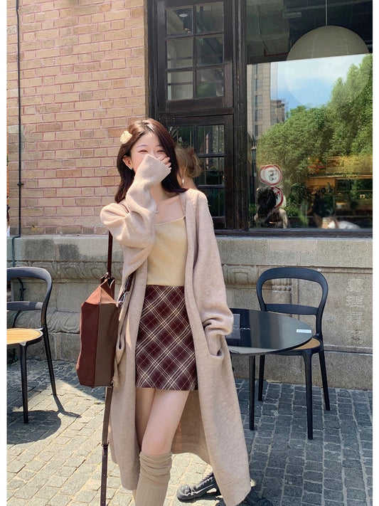 Zuo Zuo's petite French loose mid-length knitted cardigan for women in spring and autumn lazy style long-sleeved sweater coat