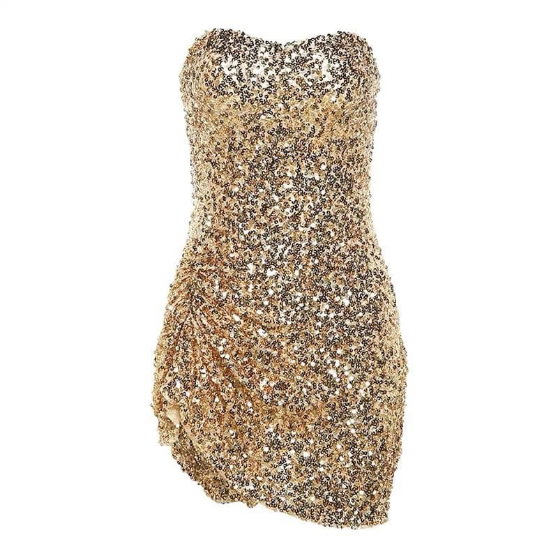 Weird girl, abstinent niche homemade sequined tube top dress with white temperament, slim fit and hip-hugging skirt