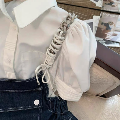 Fashion suit summer style 2023 new design sense niche white shirt + high waist thin suspender skirt two-piece set