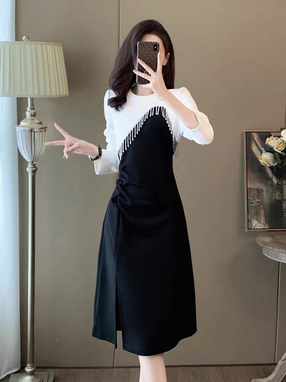 French style small fragrant dress for women 2023 autumn and winter new style waist slimming mid-length high-end temperament skirt