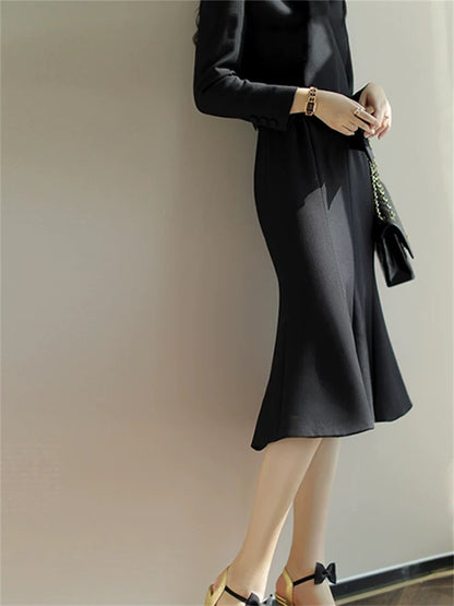 2023 autumn and winter new style European high-end celebrity temperament light luxury slimming professional long skirt fashionable fishtail dress for women