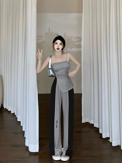 Casual sports suit female summer pure desire babes sexy tube top suspender top + wide-leg pants fried street two-piece set