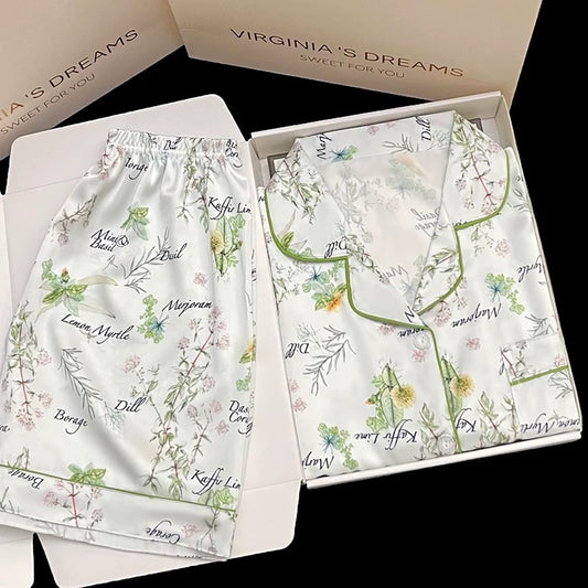 2024 new ice silk pajamas women's short-sleeved summer thin silk can be worn outside home clothes suit spring and summer