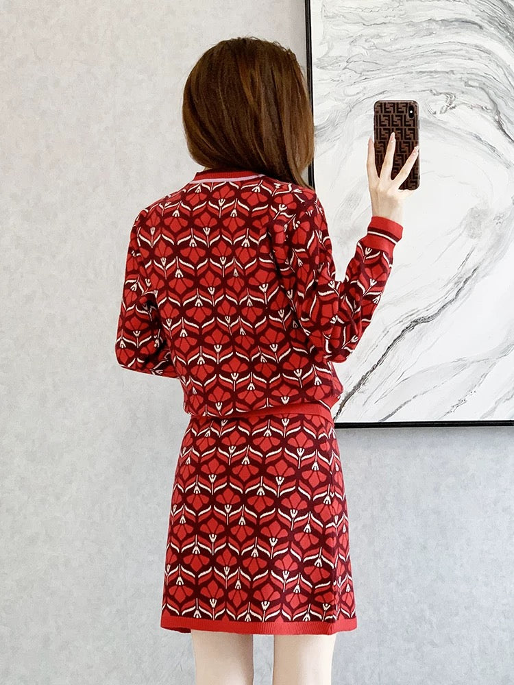 French style knitted two piece suit for women in autumn and winter