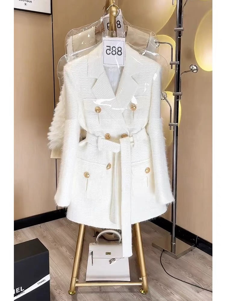 Unique, chic, super good-looking, age-reducing, French-style, high-end, elegant, socialite, spring and autumn white suit jacket for women