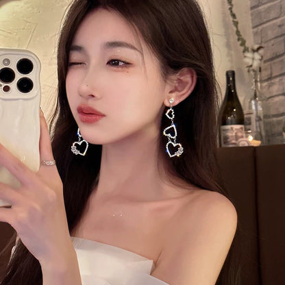 LACELIPS baby sweetheart ~ diamond-encrusted love tassel temperament long face slimming fashion versatile earrings for women