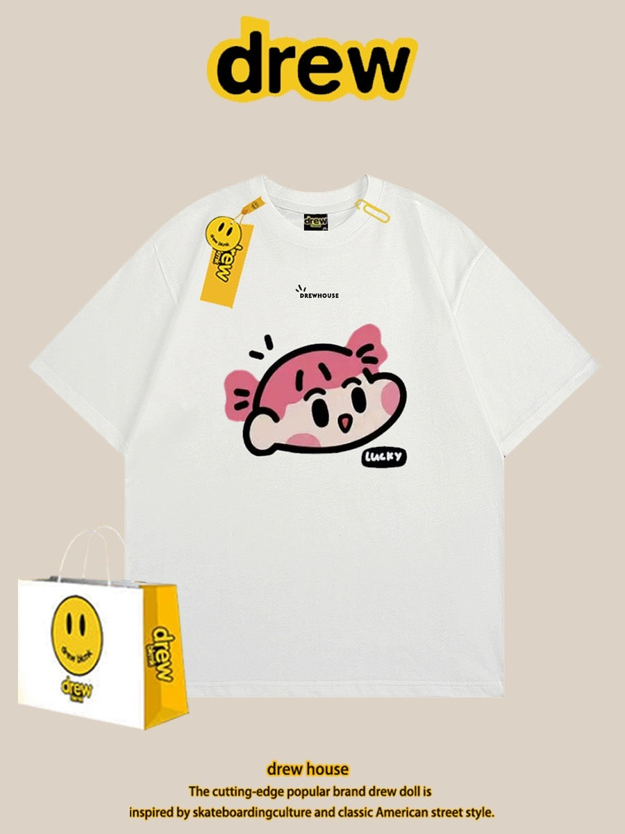 drew smiley face t-shirt short sleeves men and women summer ins European and American trendy brand super mario loose short sleeves versatile couple outfit