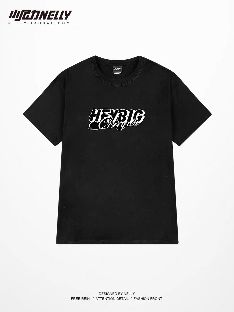 Men's short-sleeved 2023 new cotton black T-shirt summer men's half-sleeved men's trendy brand boys loose t men's clothing