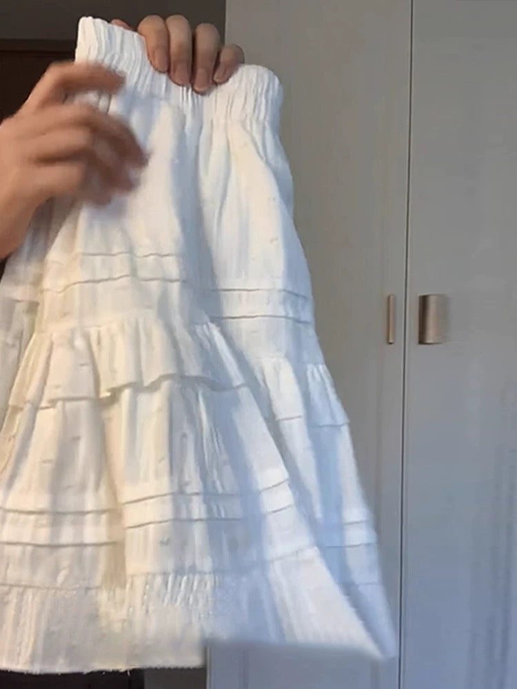 Ballet style white skirt female early autumn 2024 new spring and autumn small cake tutu skirt ruffled short skirt